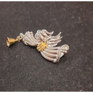 Vintage JONA Signed Gold and Silver Toned Angel Brooch With a Dangling  Bell